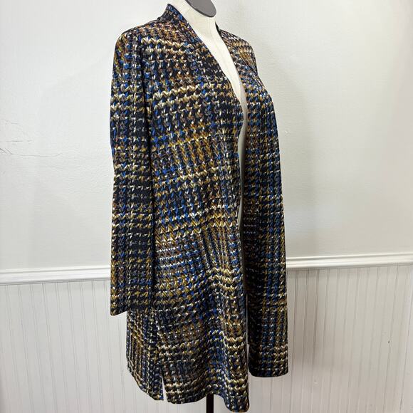 Susan Graver 1X Duster Cardigan Sweater Slinky Knit Career Pockets Houndstooth - Picture 3 of 10